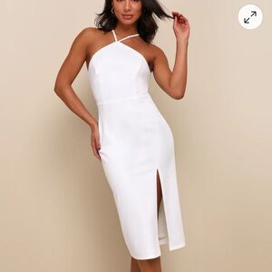 Lulu's White Halter Sheath Midi Dress